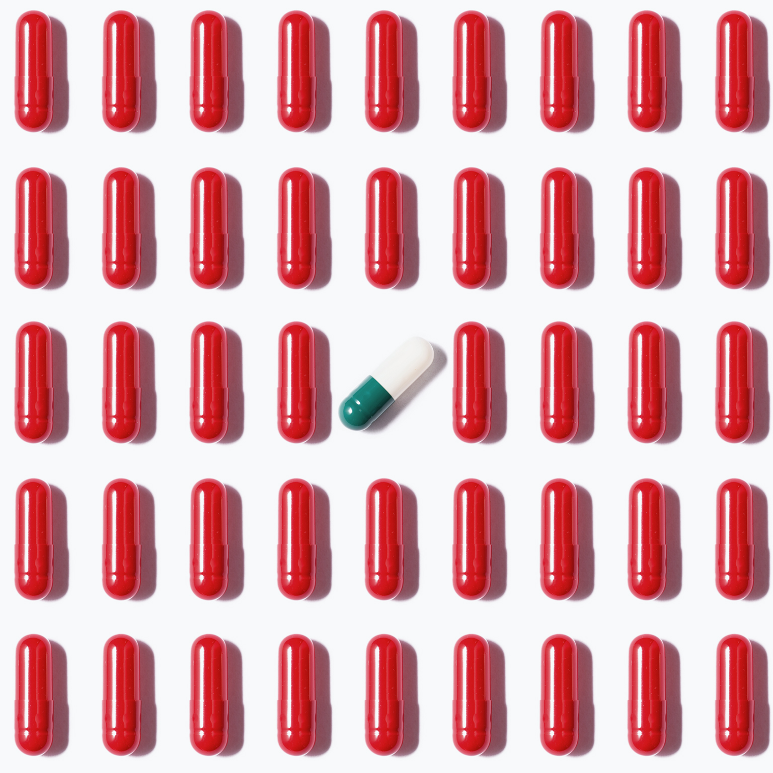 Rows of red gel caps