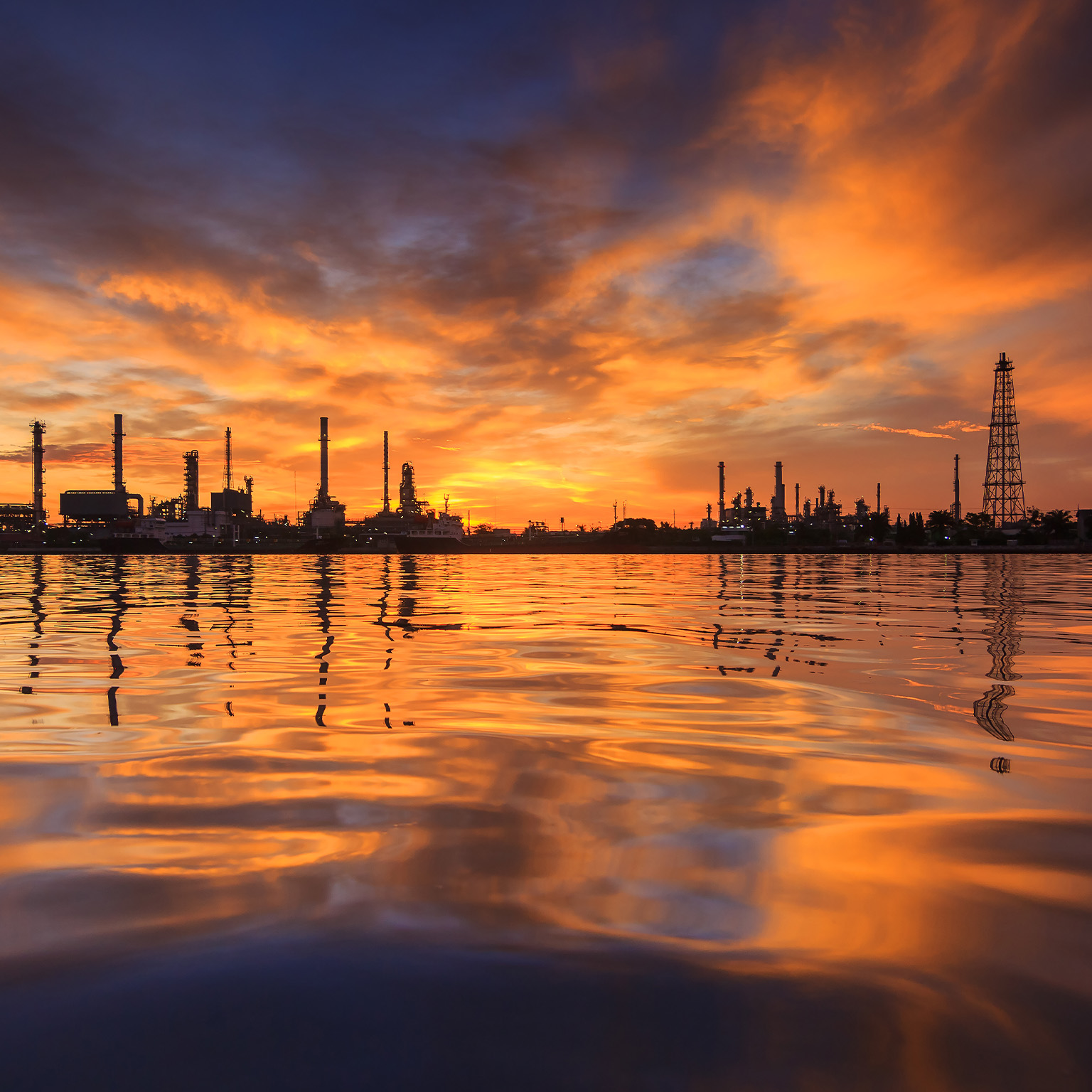 Sunrise over oil refinery industry plant at Bangkok ,Thailand - stock photo
