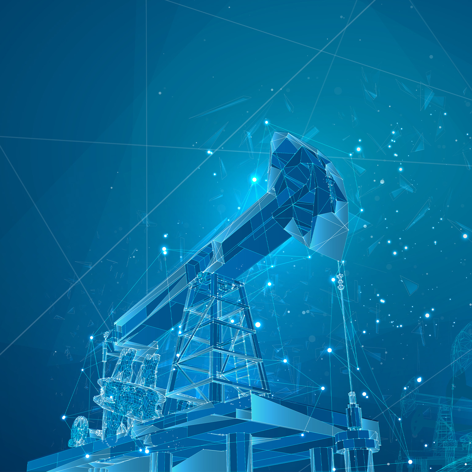 Oil derrick. vector 3d object. mining of minerals. abstract explosion of particles.