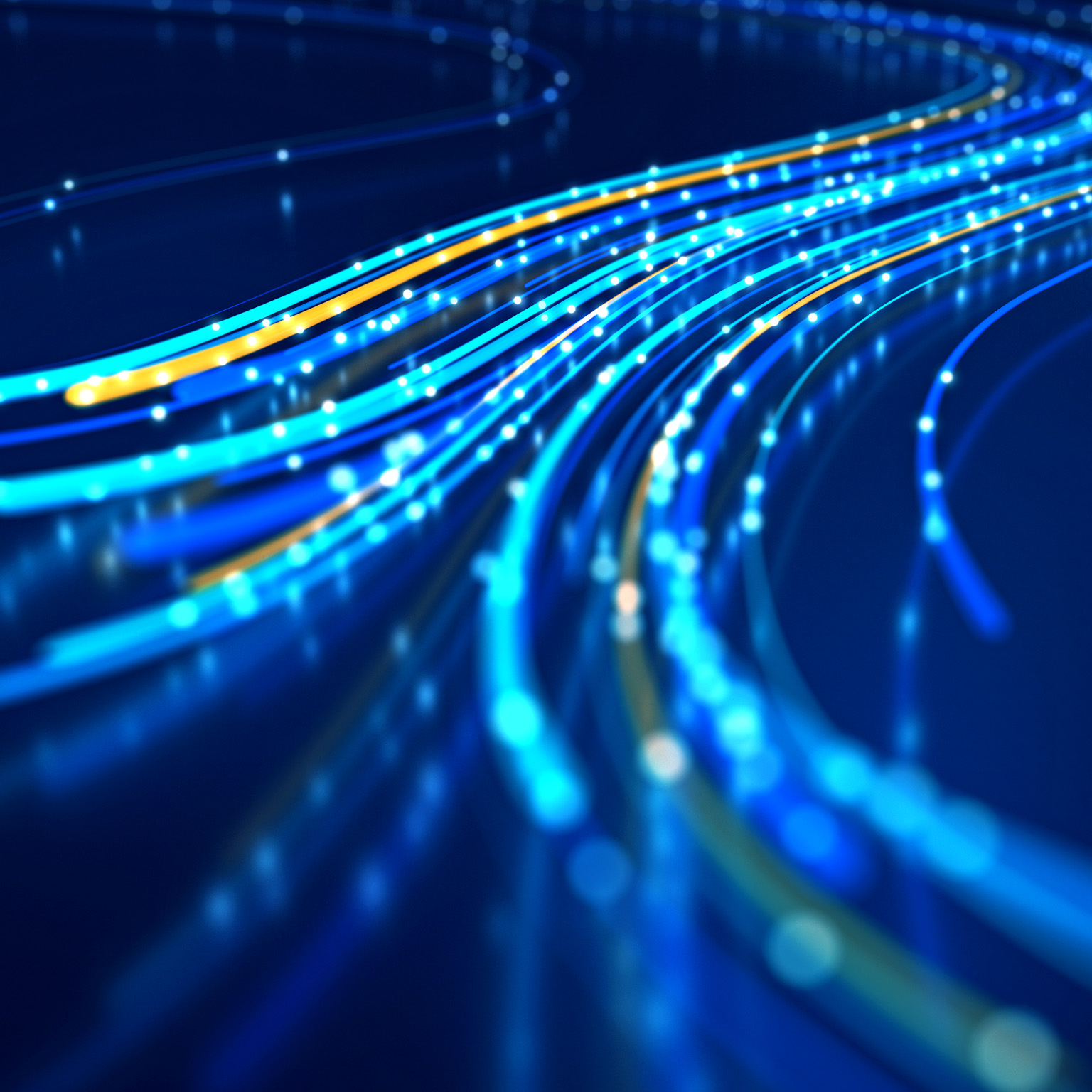 Close up of network data flowing on black background