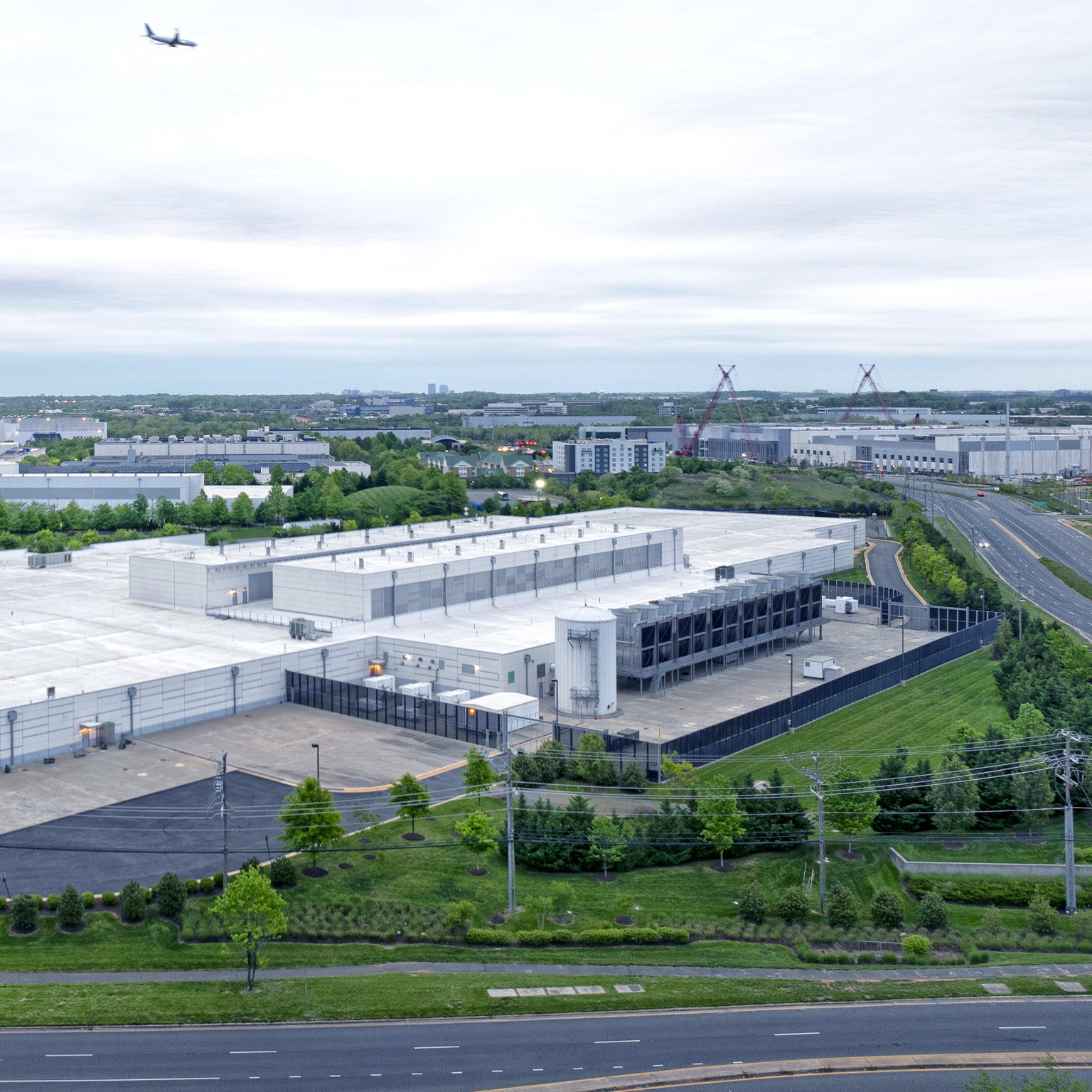 Aerial view of a data center in Ashburn, Virginia.
