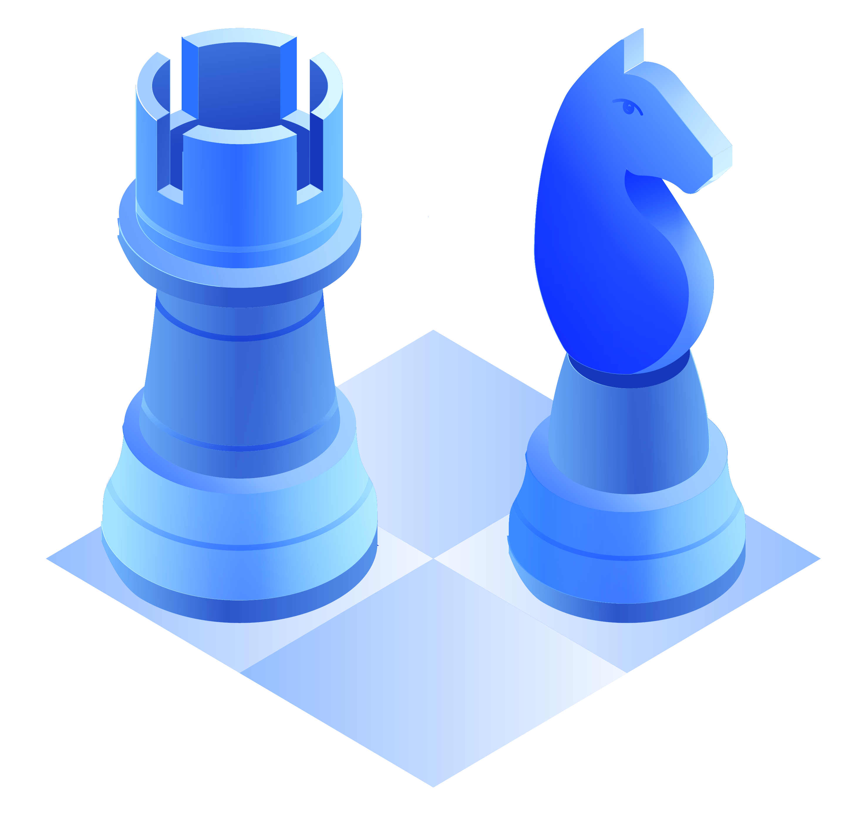 Isometric icon illustration of  king and queen chess pieces 