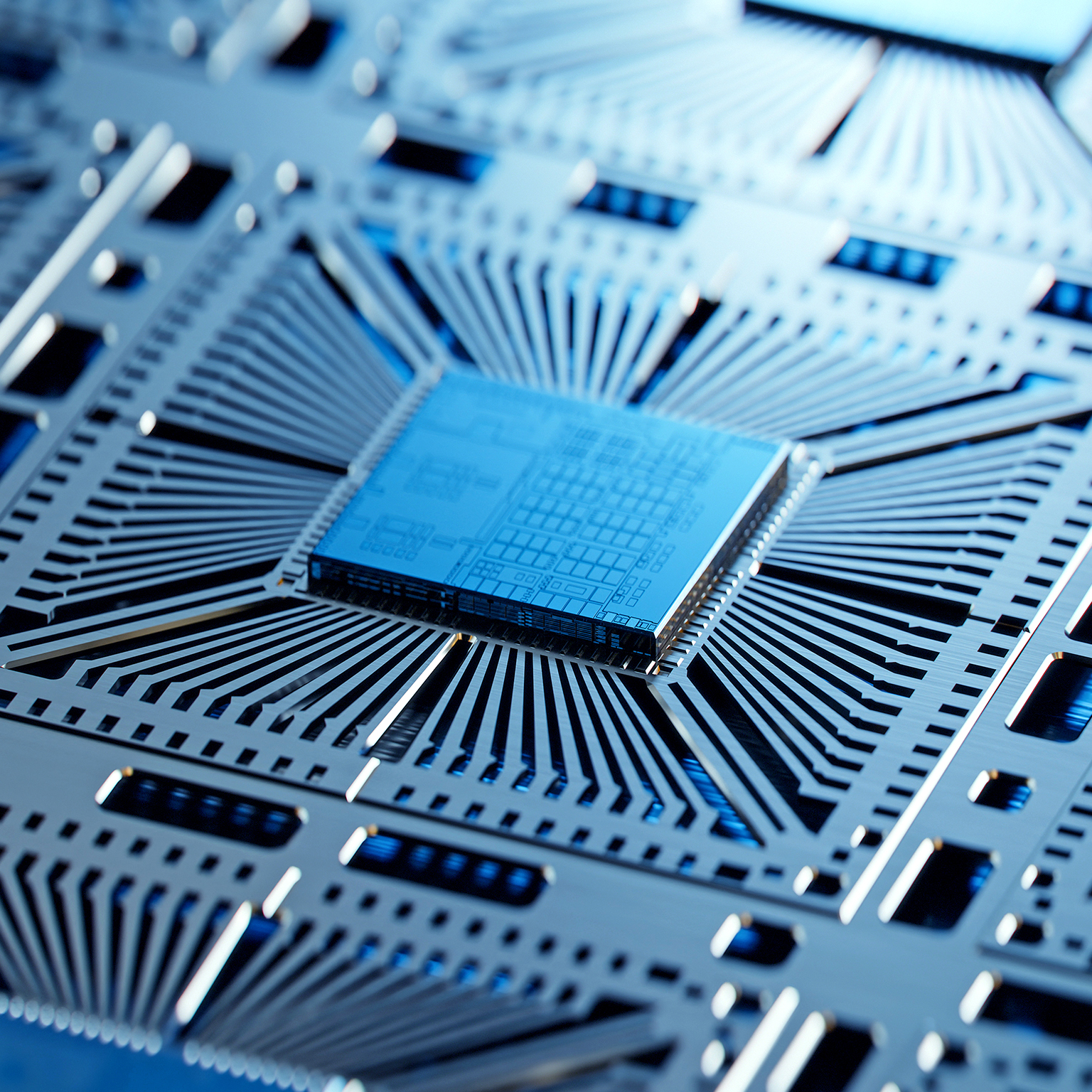 Close-up of Silicon Die Attached to Substrate after being Extracted from Wafer on Semiconductor Factory.