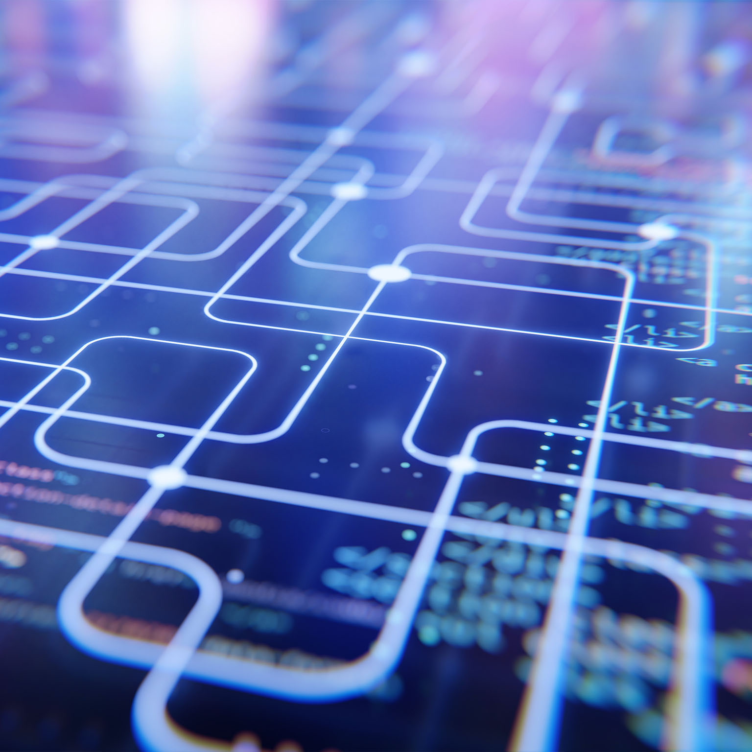 Network, connection concept. Digital background with an abstract lines in style of circuit board and parts of code strings.
