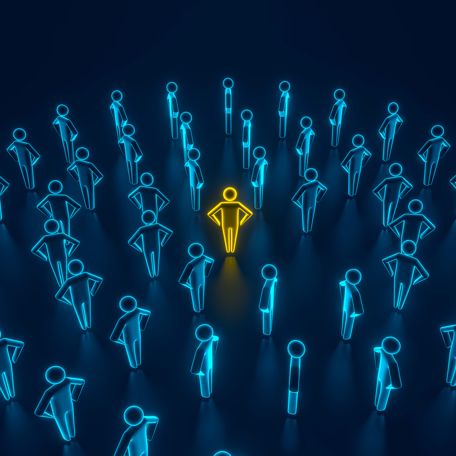 3D illustration of a leader standing in the middle of a successful team of workers