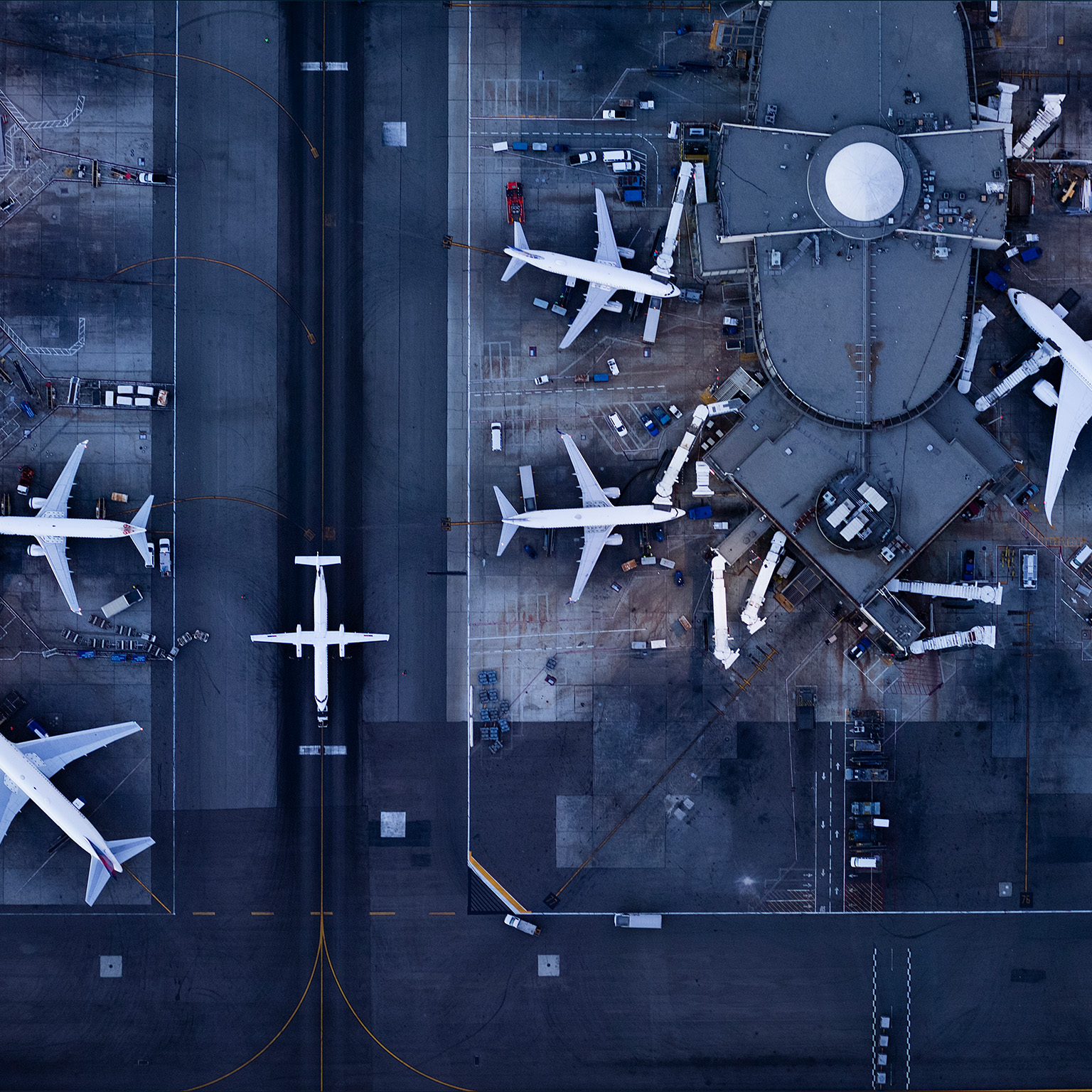 Airliners at gates and Control Tower at LAX - stock photo
