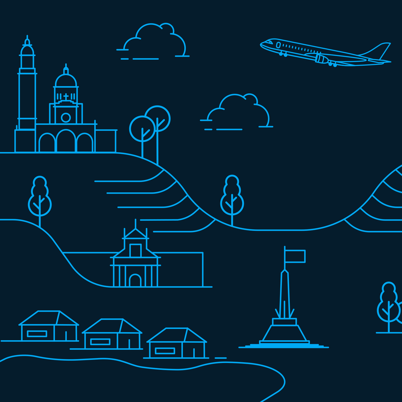 plane flying over Philippines - line drawing