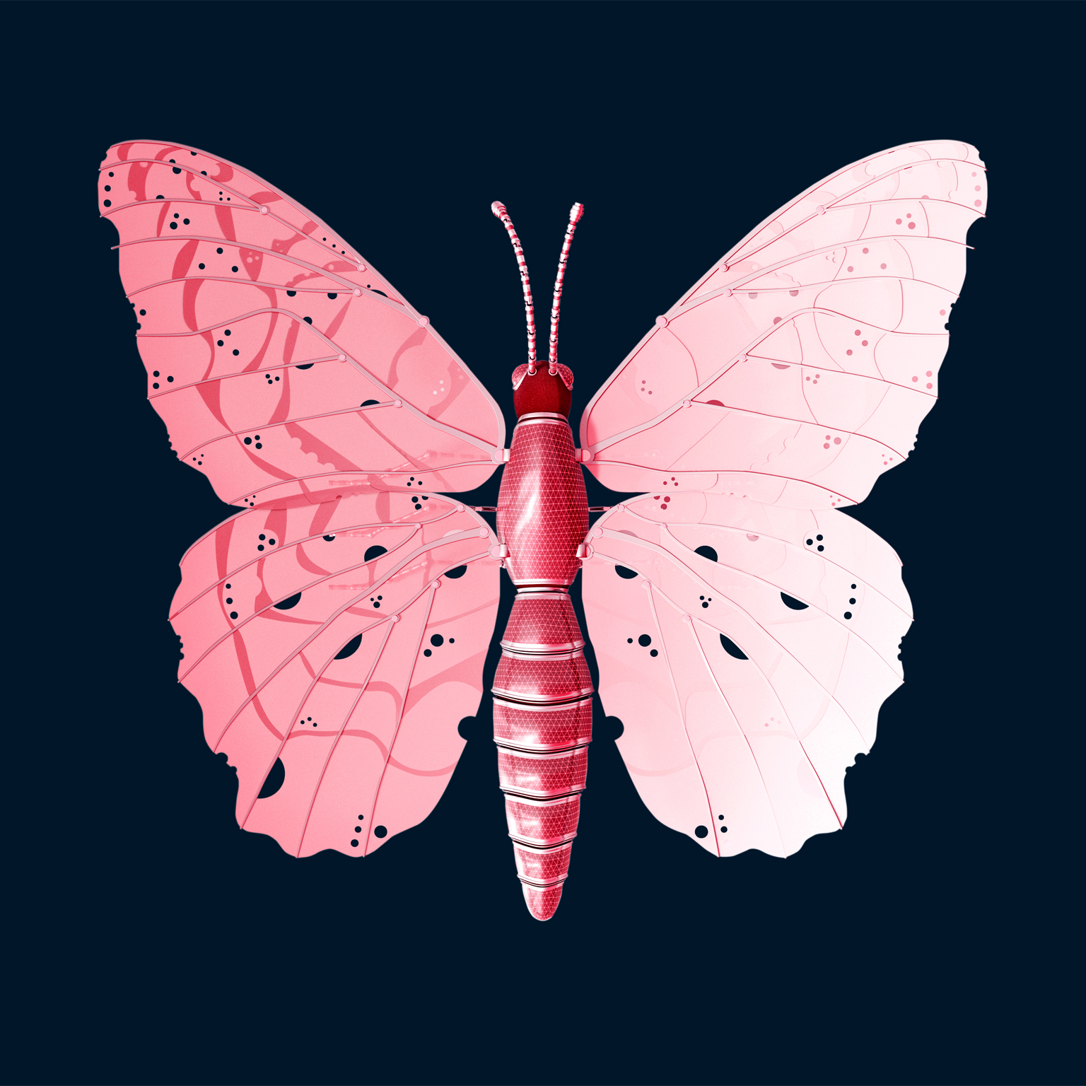 Artificial technical butterfly, 3d rendering - stock illustration