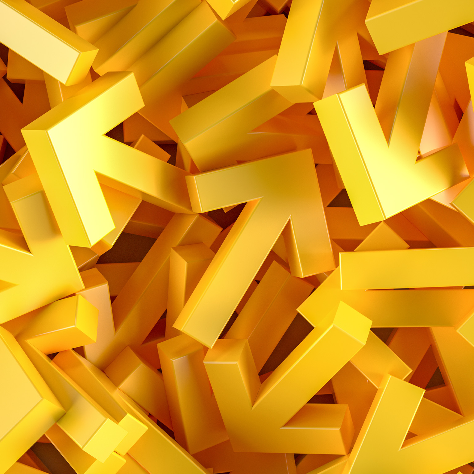 A jumble of yellow arrows pointing in different directions.