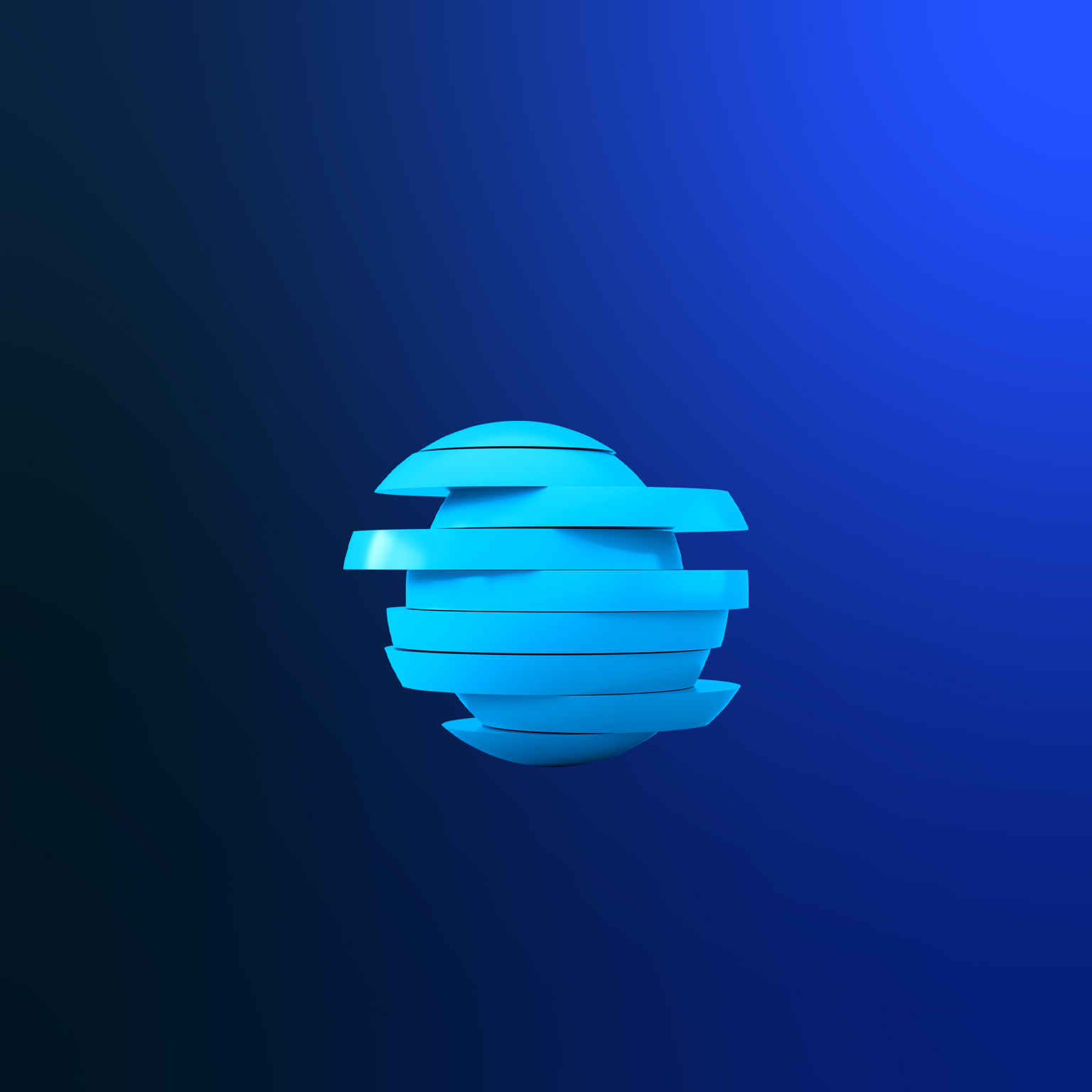 A sliced layered blue sphere on a dark blue gradiated background.