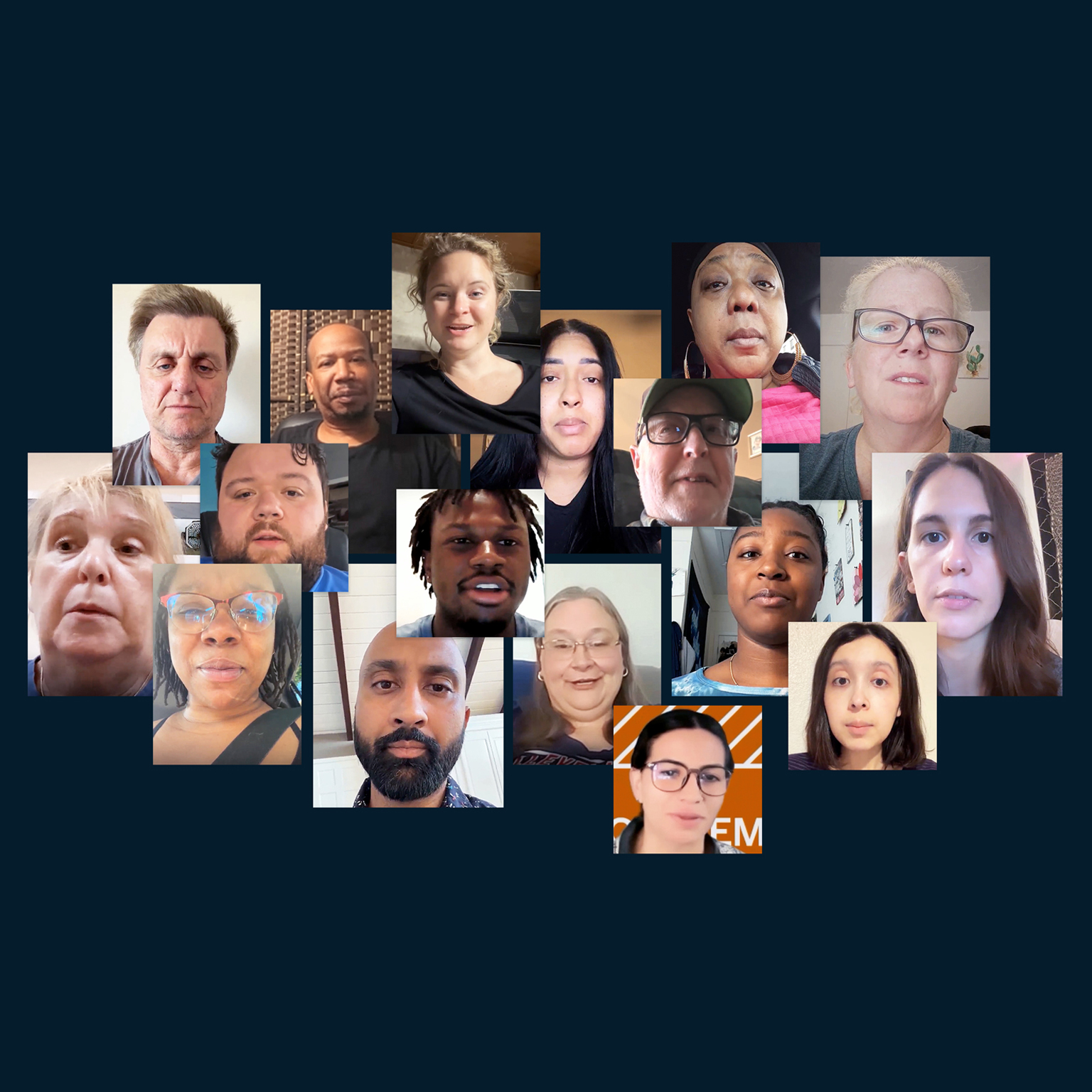 A collage of diverse people in video-call style stills representing Americans sharing their hopes, challenges, and ideas for expanding opportunity as the United States marks its 250th anniversary.