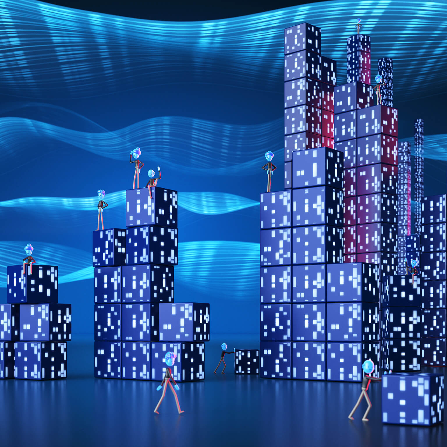 Digital building block city under construction - stock photo