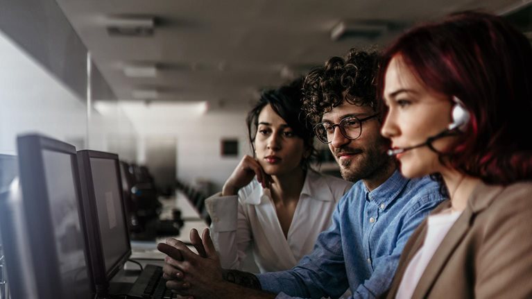 Customer support operators taking calls