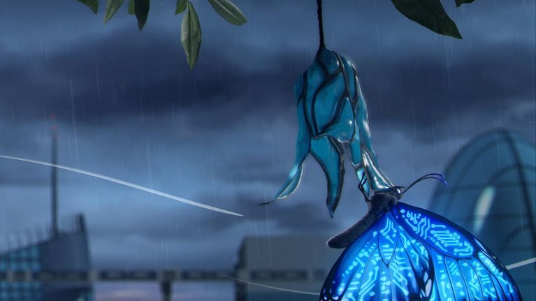 Digital image of butterfly coming out of a cocoon