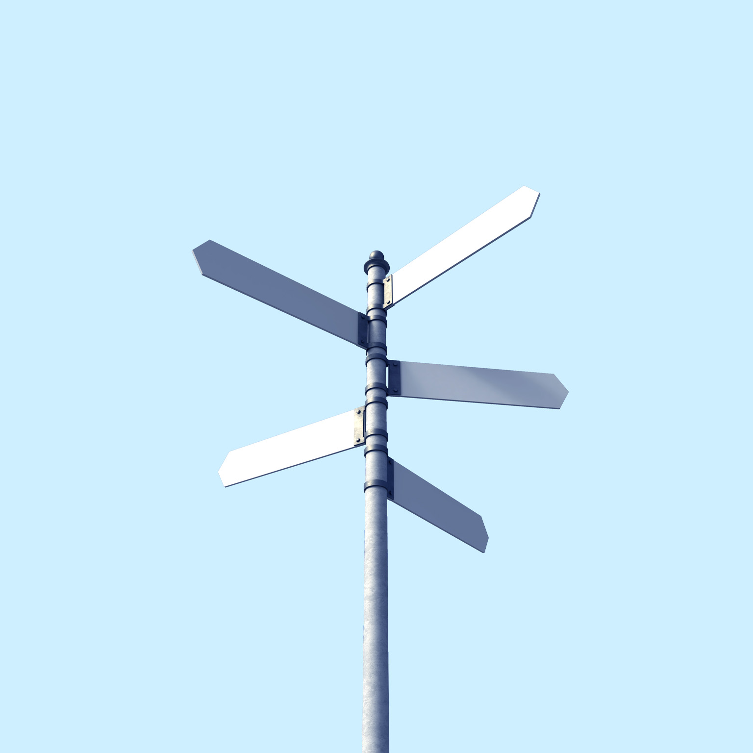 Signpost with three blank signs on sky backgrounds