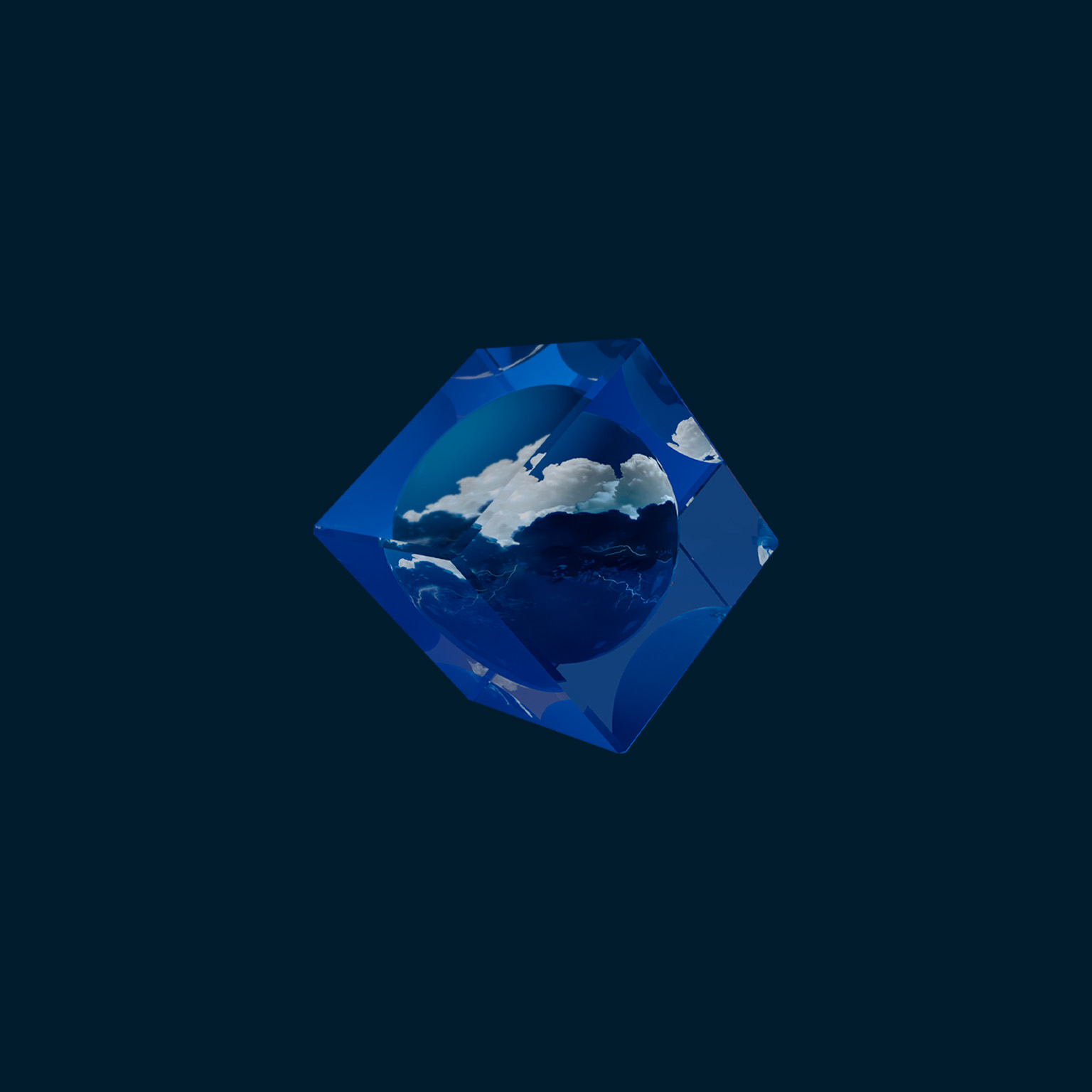 globe floating in cube floating on background illustration