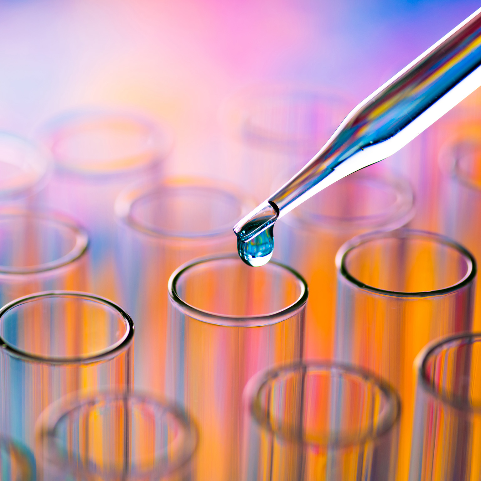 Pipette dispensing liquid into laboratory test tubes for clinical research