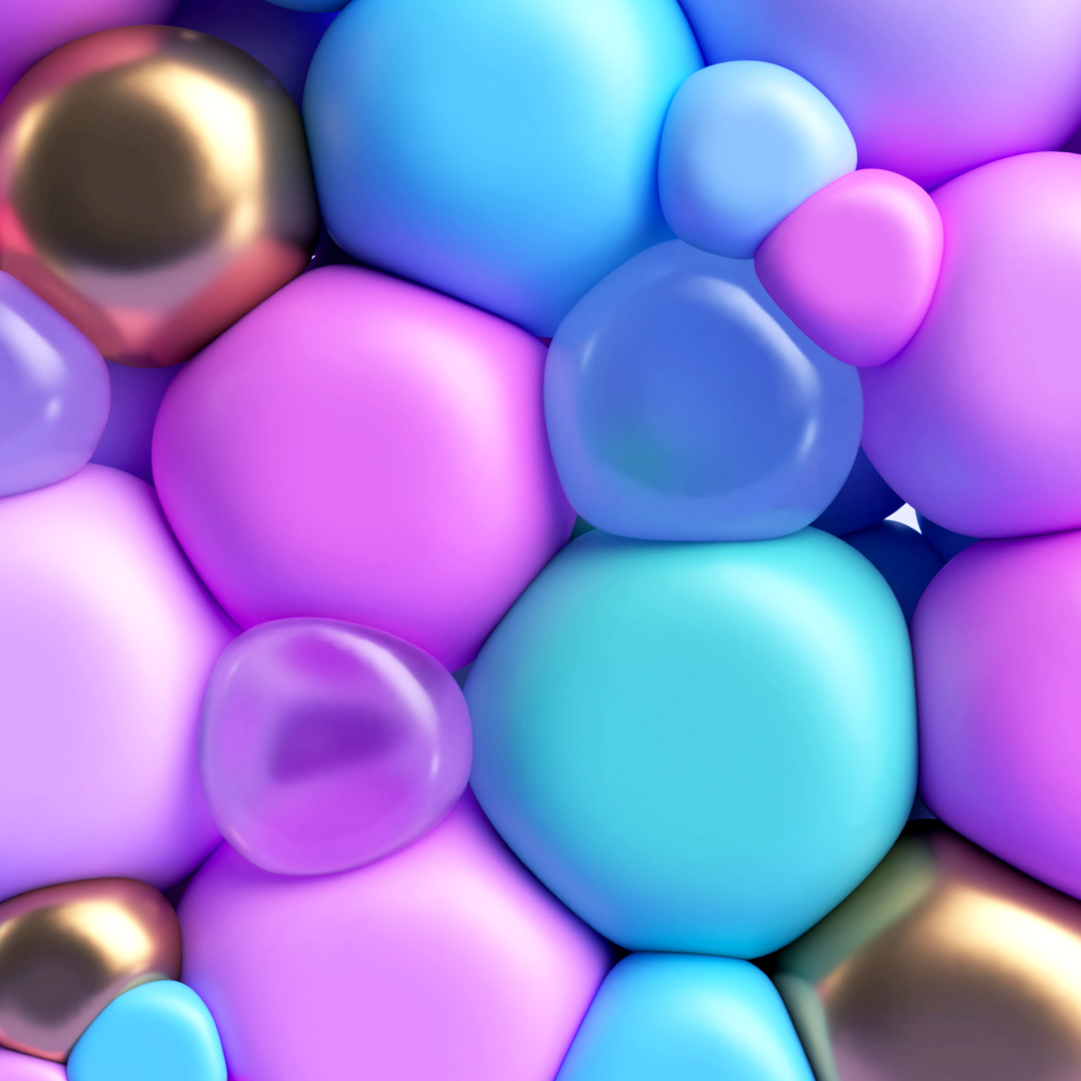 3d render, abstract background with assorted colorful bubbles and balloons stuck together. Simple geometric wallpaper